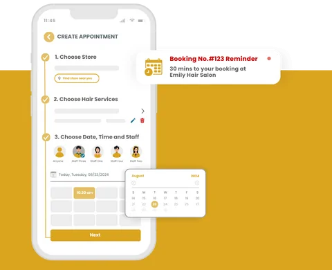 hair salon booking software mobile screen 1