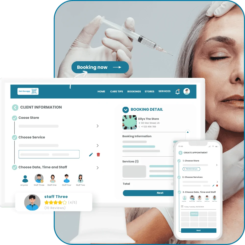 Glamorous Client Booking Web & Mobile App for aesthetic medical spa