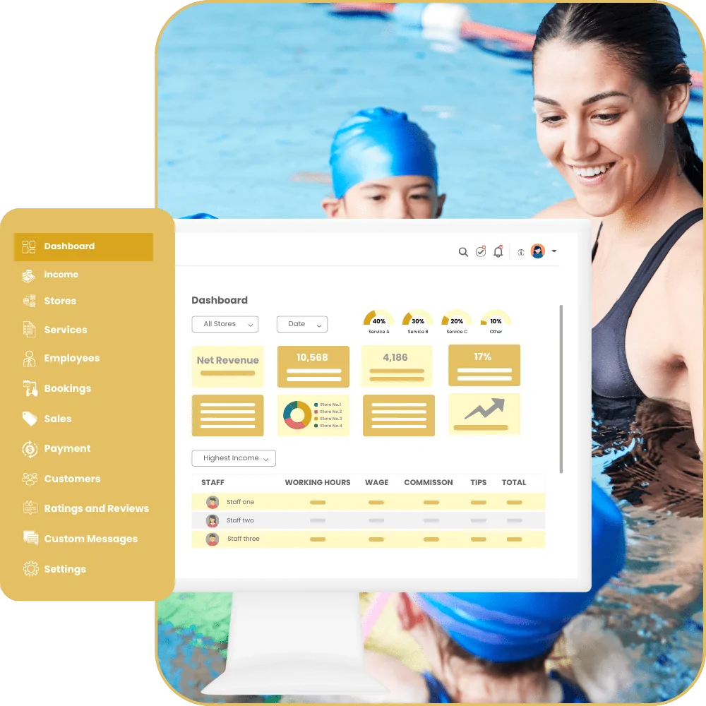 Dynamic Owner Dashboard of aquatic fitness booking system