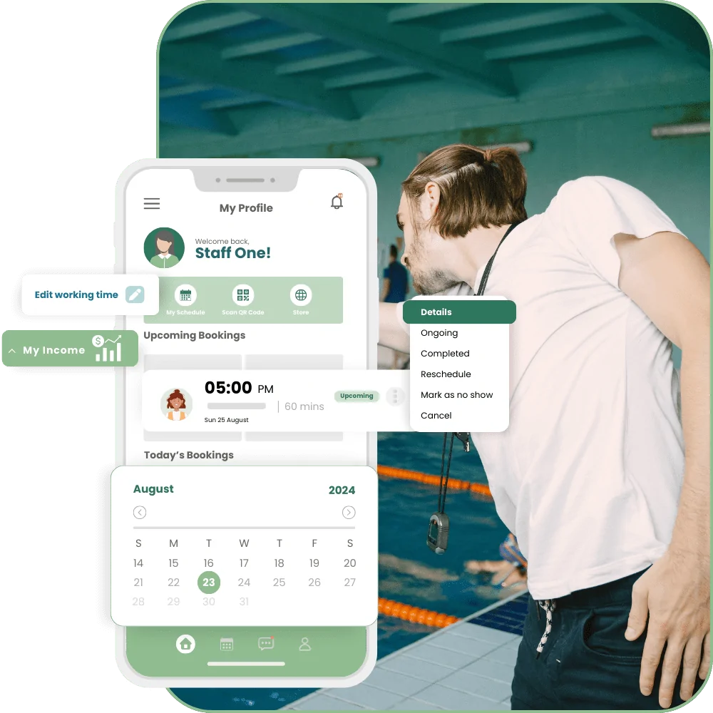 Reliable Staff Mobile App of aquatic fitness booking system