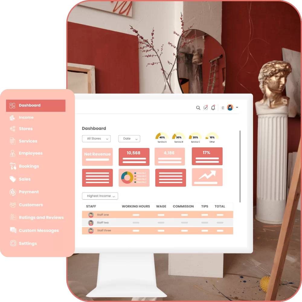 art studio software - owner dashboard