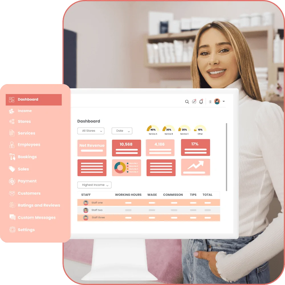 Dynamic Owner Dashboard of beauty salon appointment software