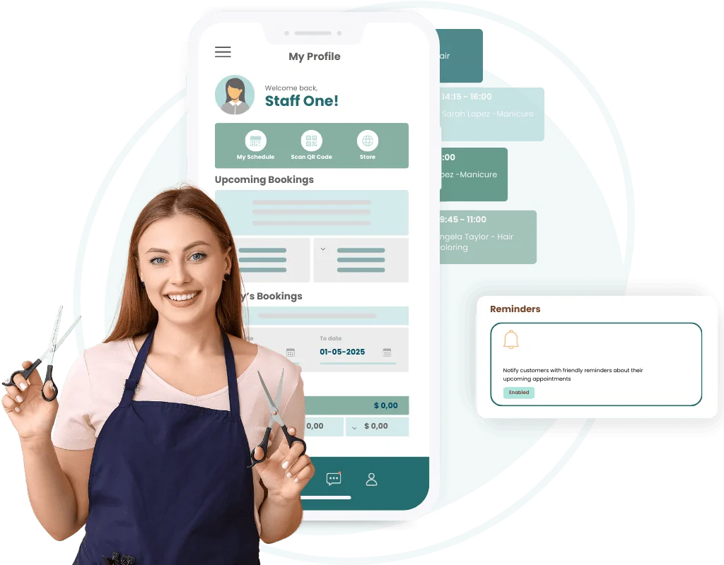 With our appointment management software for staff, your employees can track their schedule and performance every time.