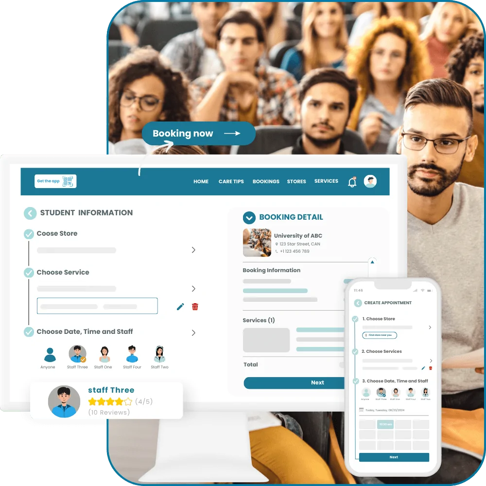 Student booking web and app of our College & University Scheduling Software