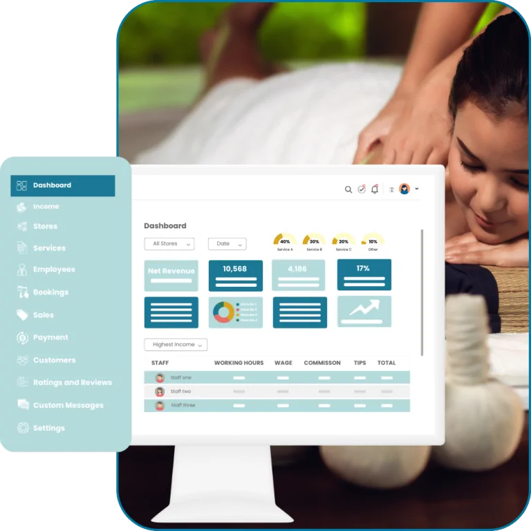 Our dynamic owner dashboard from the massage booking software