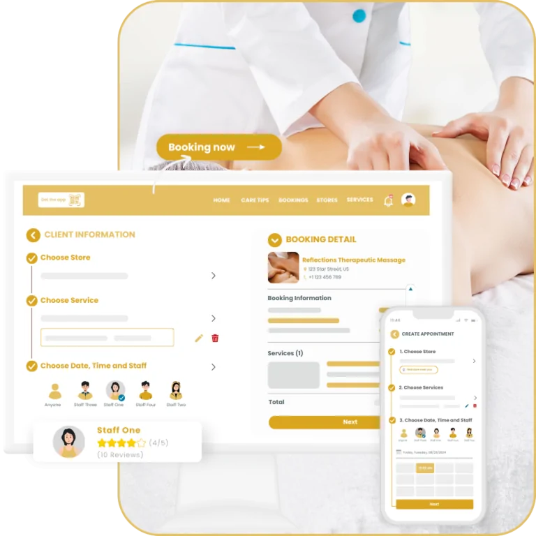 Relaxing Client Booking Web & Mobile App from our massage booking software