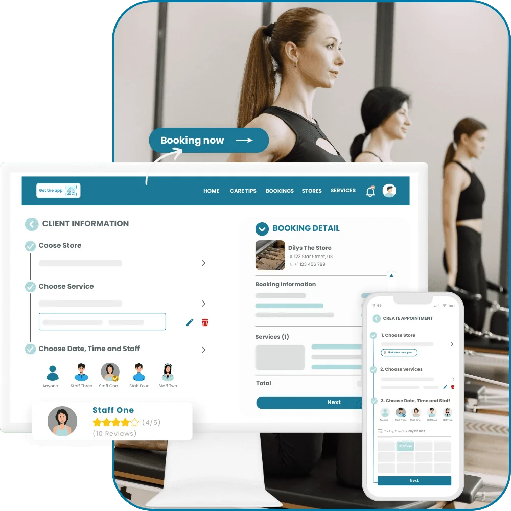 Client Booking Web & Mobile App of Pilates studio software