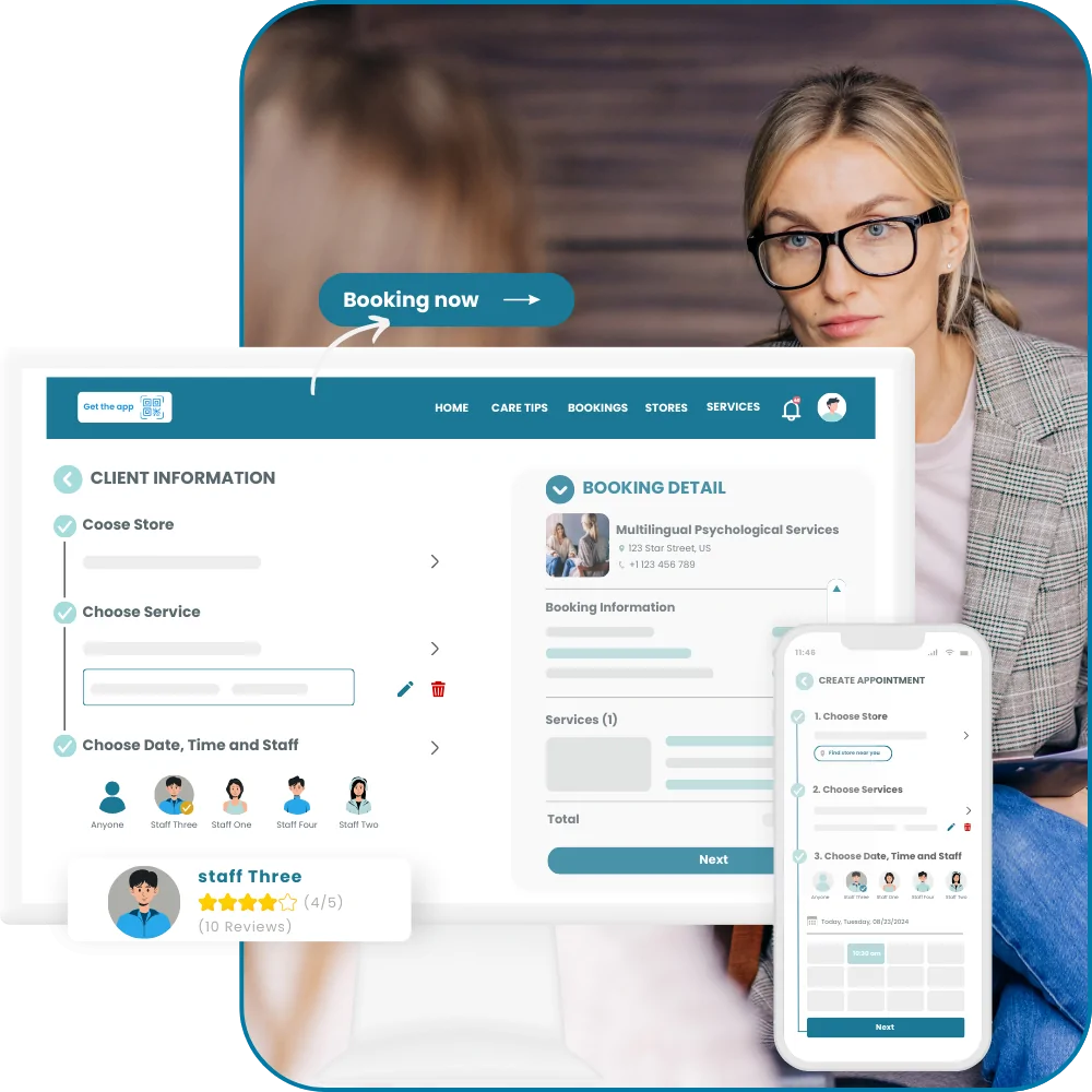 psychologist scheduling software for patients to book and leave a review
