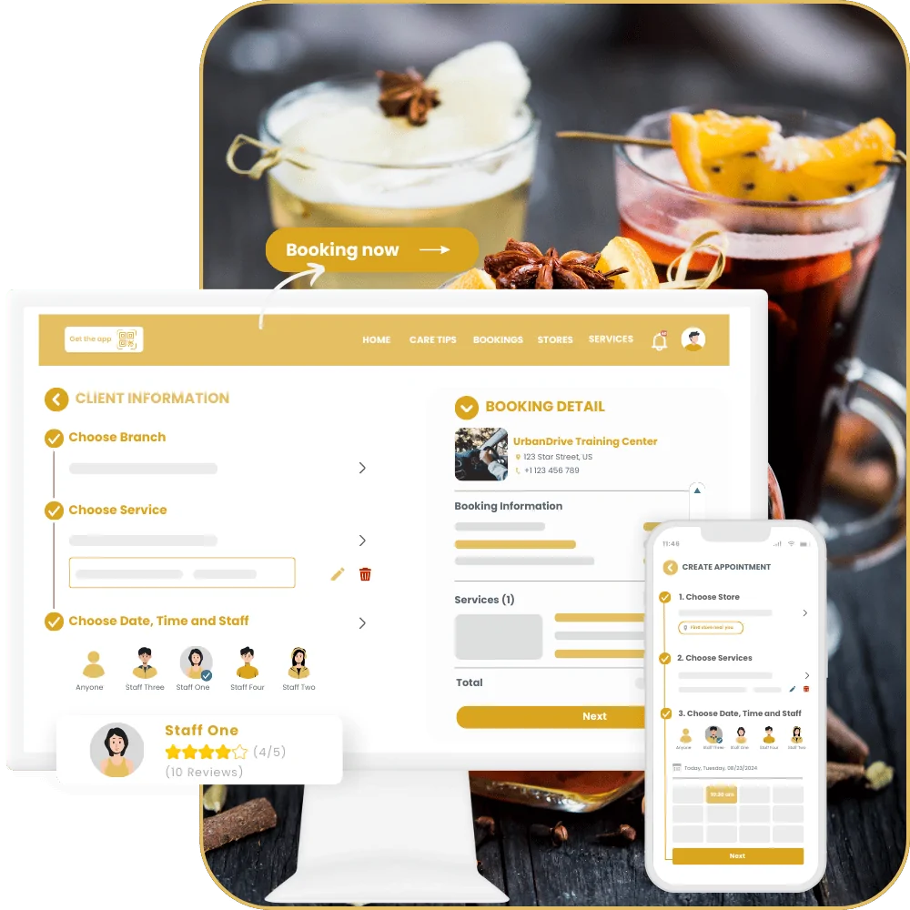 restaurant booking software - client web & mobile app